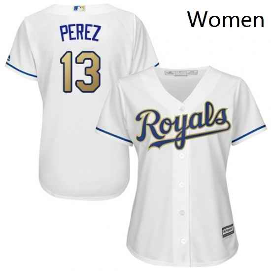 Womens Majestic Kansas City Royals 13 Salvador Perez Authentic White Home Cool Base MLB Jersey